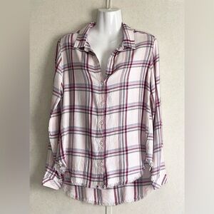 Cloth & Stone White and Pink Relaxed Button Down Shirt